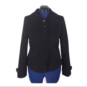 Tulle Medium black retro 2 button high‎ collar long sleeve lined winter coat